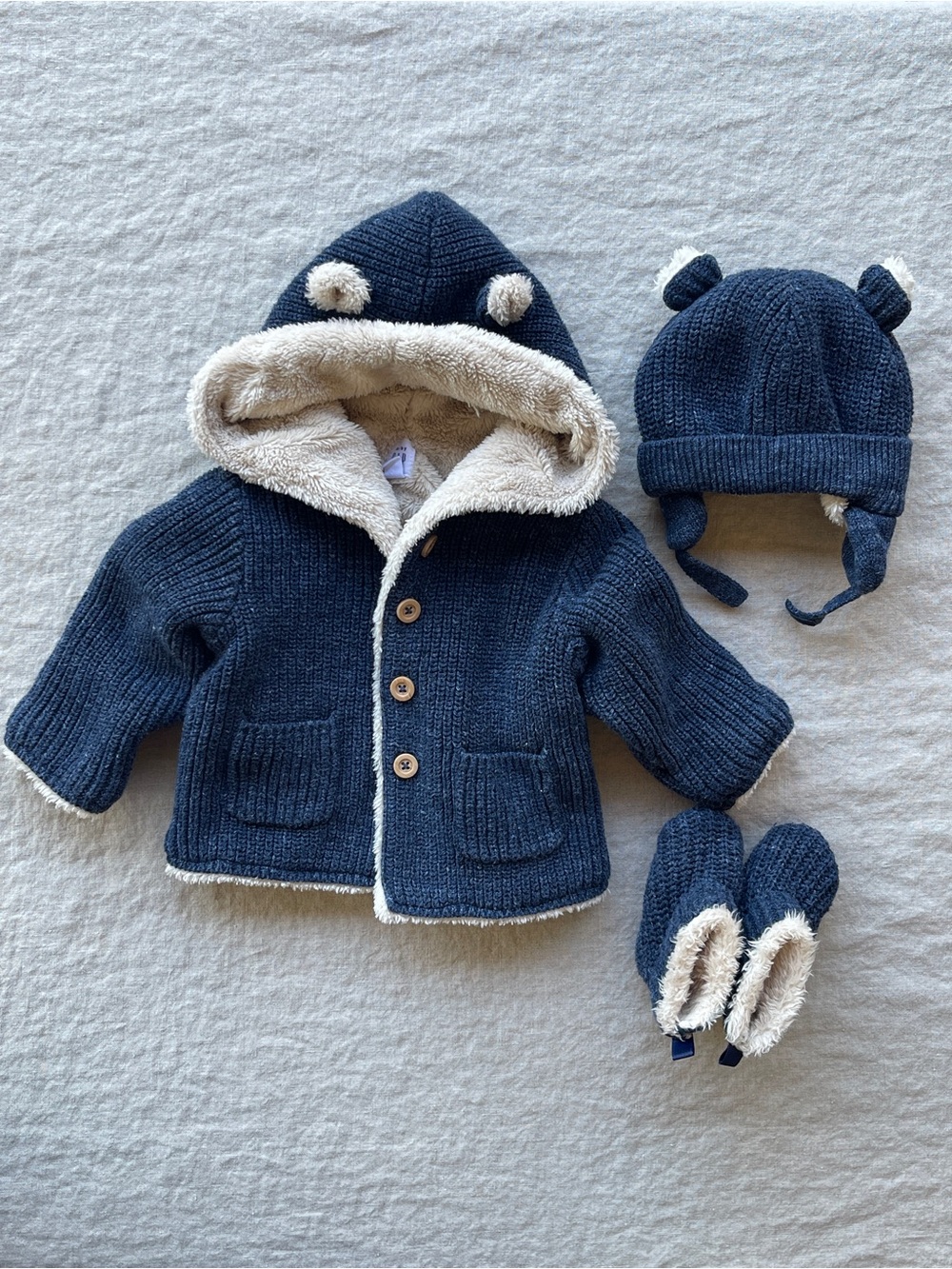 Baby GAP Sherpa Lined Knit Sweater, Beanie, Booties (Set)